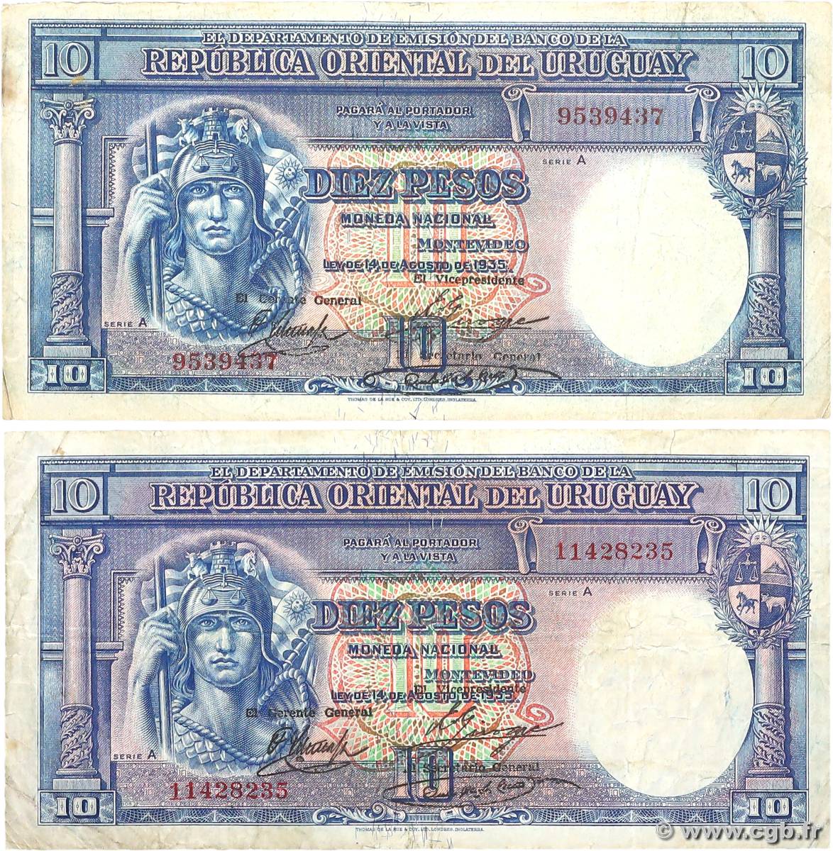 10 Pesos Lot URUGUAY  1935 P.030b S