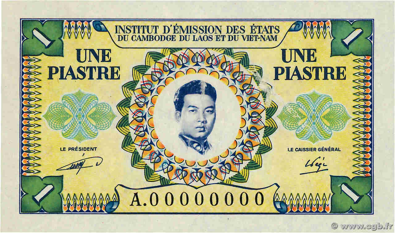 1 Piastre - 1 Riel Épreuve FRENCH INDOCHINA  1953 P.093E XF