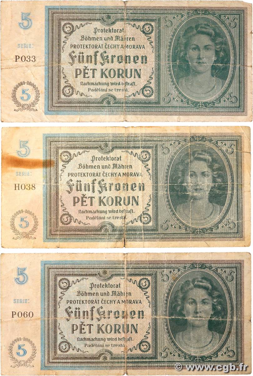 5 Korun Lot BOHEMIA Y MORAVIA  1940 P.04a RC