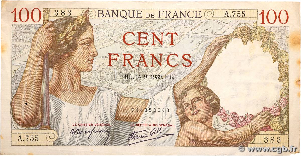 100 Francs SULLY FRANCIA  1939 F.26.06 BC+