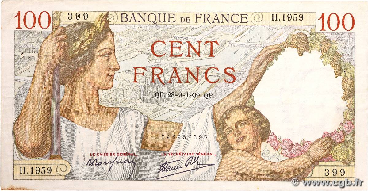 100 Francs SULLY FRANCE  1939 F.26.08 TB+