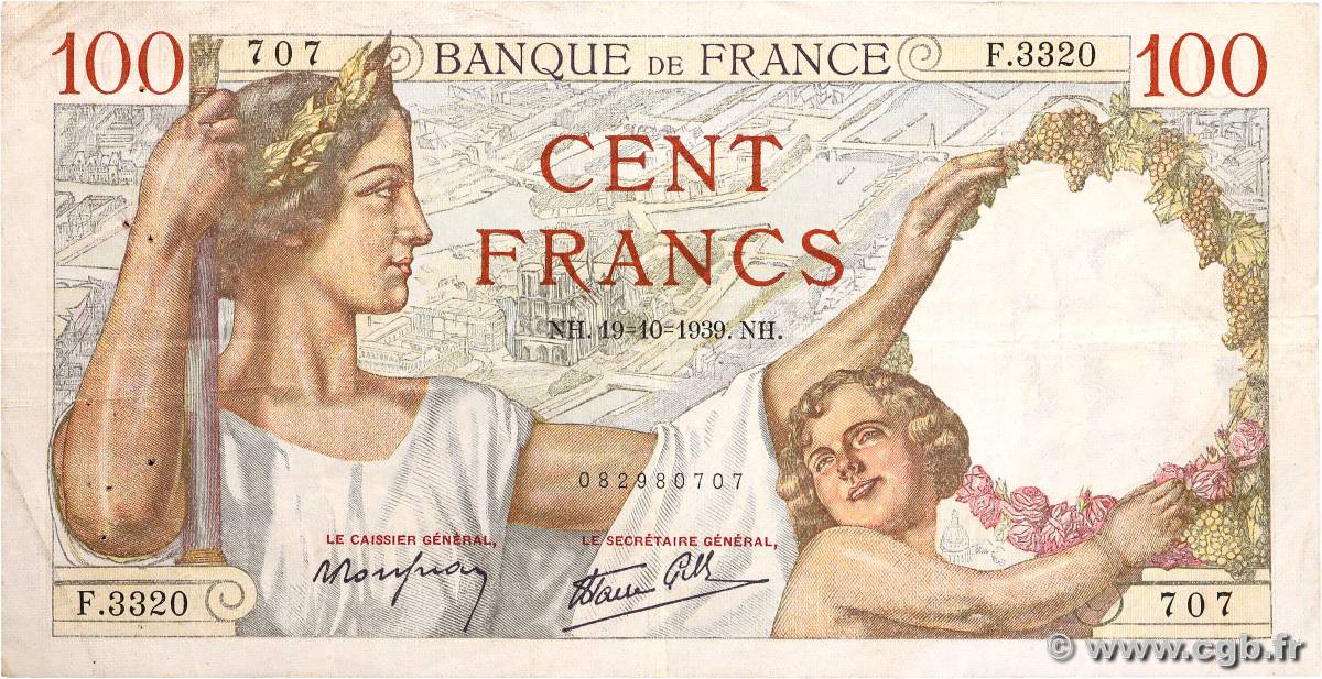 100 Francs SULLY FRANCE  1939 F.26.11 TB+