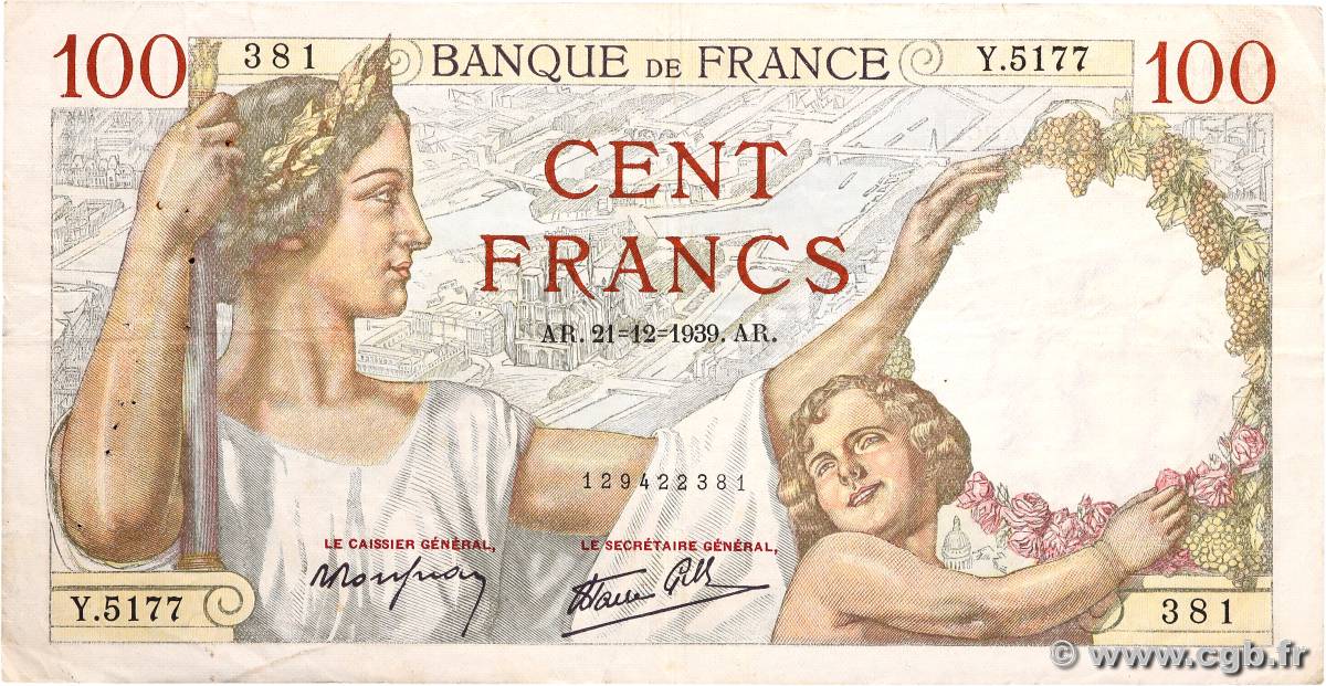 100 Francs SULLY FRANCIA  1939 F.26.18 BC+