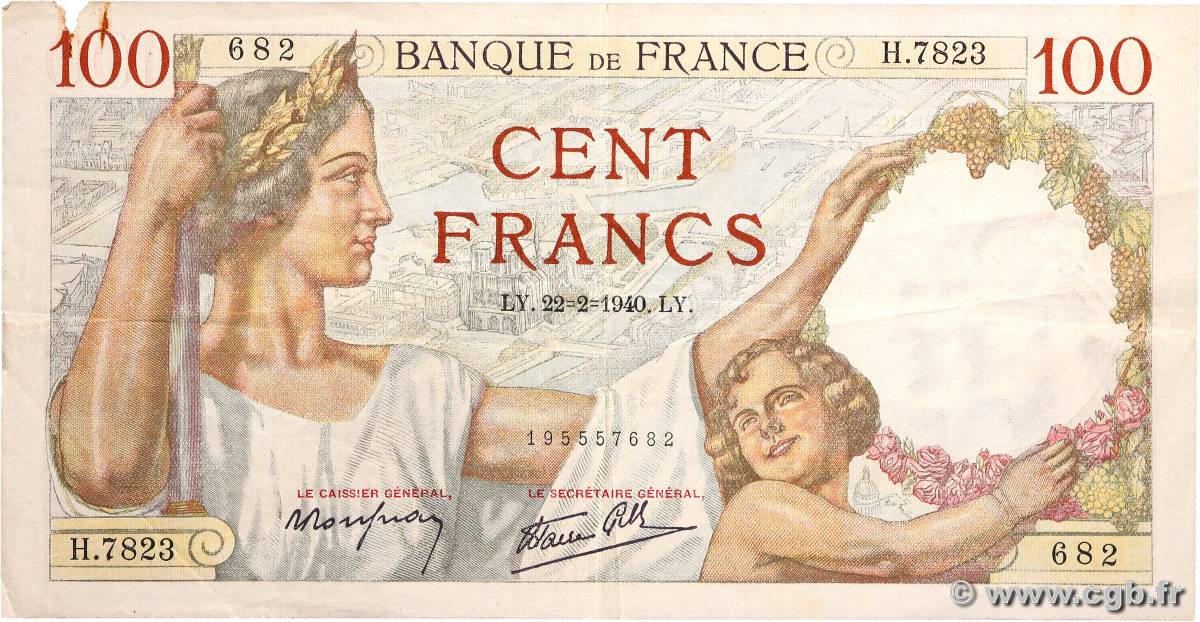 100 Francs SULLY FRANCE  1940 F.26.23 F+