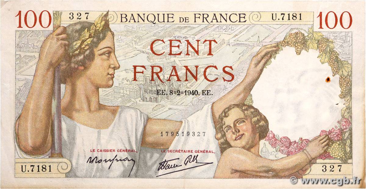 100 Francs SULLY FRANKREICH  1940 F.26.22 SS