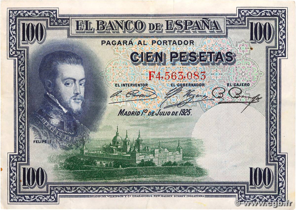 100 Pesetas ESPAÑA  1925 P.069c MBC+