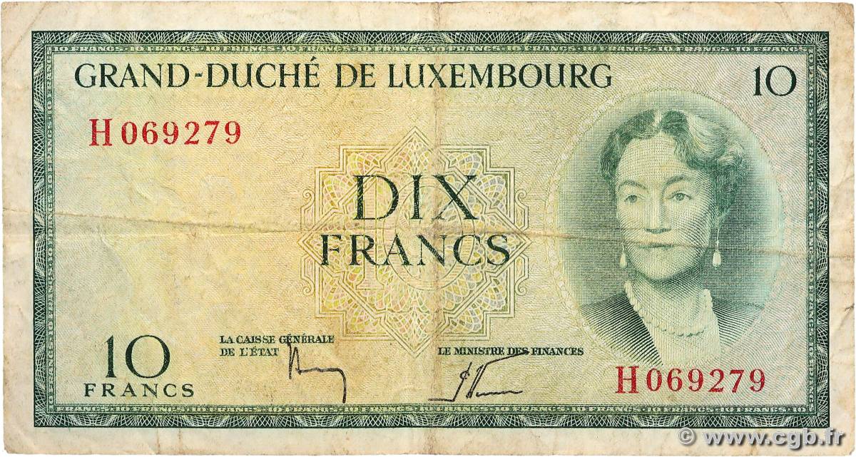 10 Francs LUXEMBOURG  1954 P.48a TB