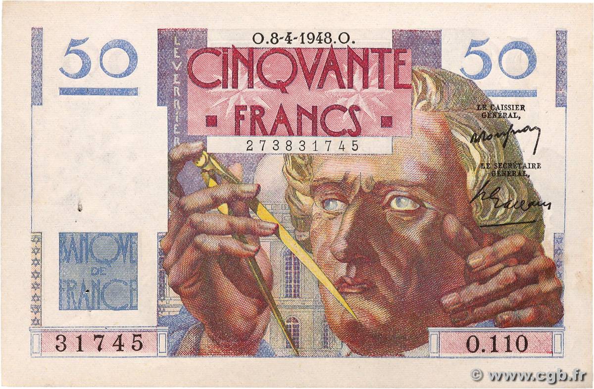 50 Francs LE VERRIER FRANCE  1948 F.20.10 SUP