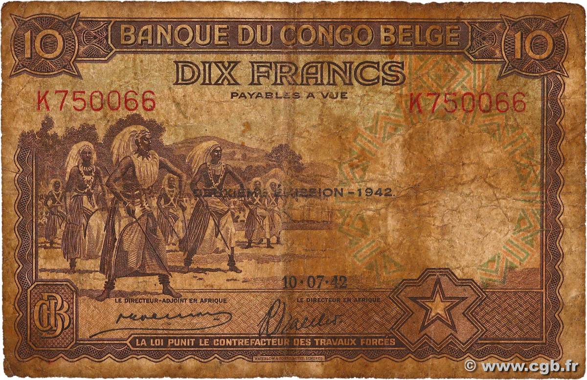 10 Francs BELGISCH-KONGO  1942 P.14Ba GE