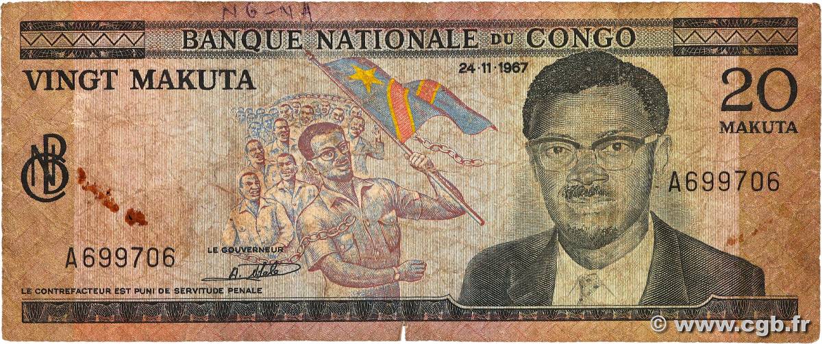 20 Makuta RÉPUBLIQUE DÉMOCRATIQUE DU CONGO  1967 P.010a pr.B