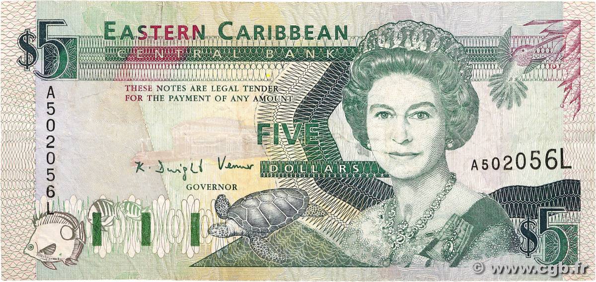 5 Dollars EAST CARIBBEAN STATES  1993 P.26l VG