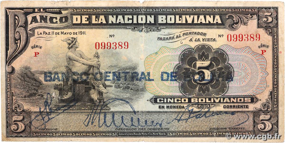 5 Bolivianos BOLIVIA  1929 P.113 RC+