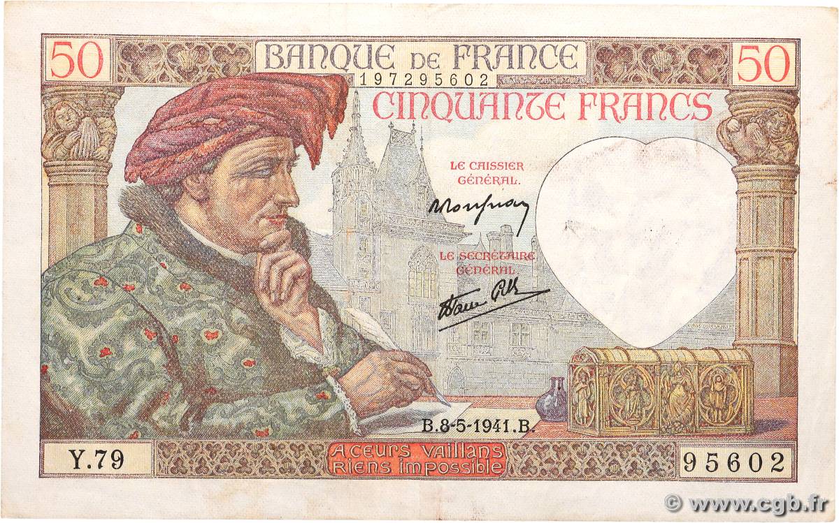 50 Francs JACQUES CŒUR FRANCIA  1941 F.19.10 BB