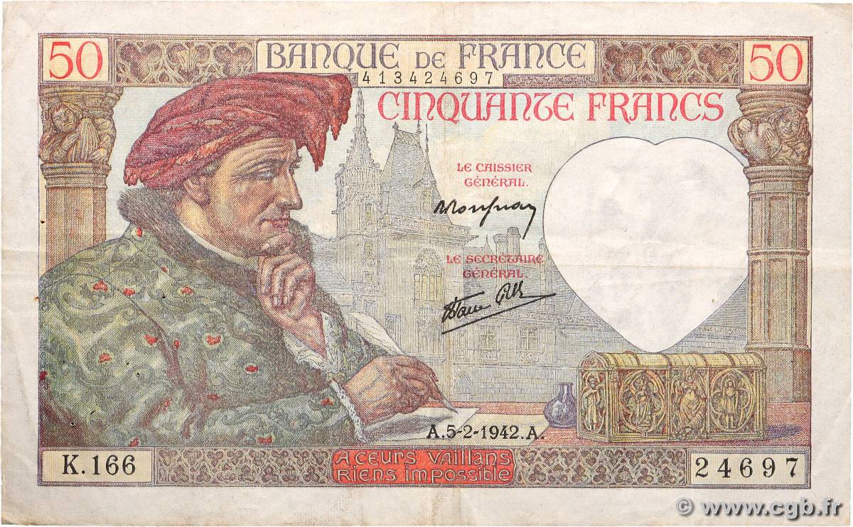 50 Francs JACQUES CŒUR FRANCIA  1942 F.19.19 BC