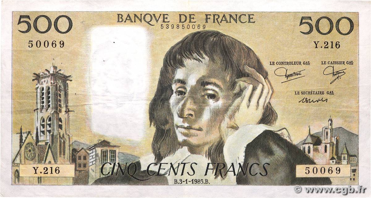 500 Francs PASCAL FRANCE  1985 F.71.32 TB