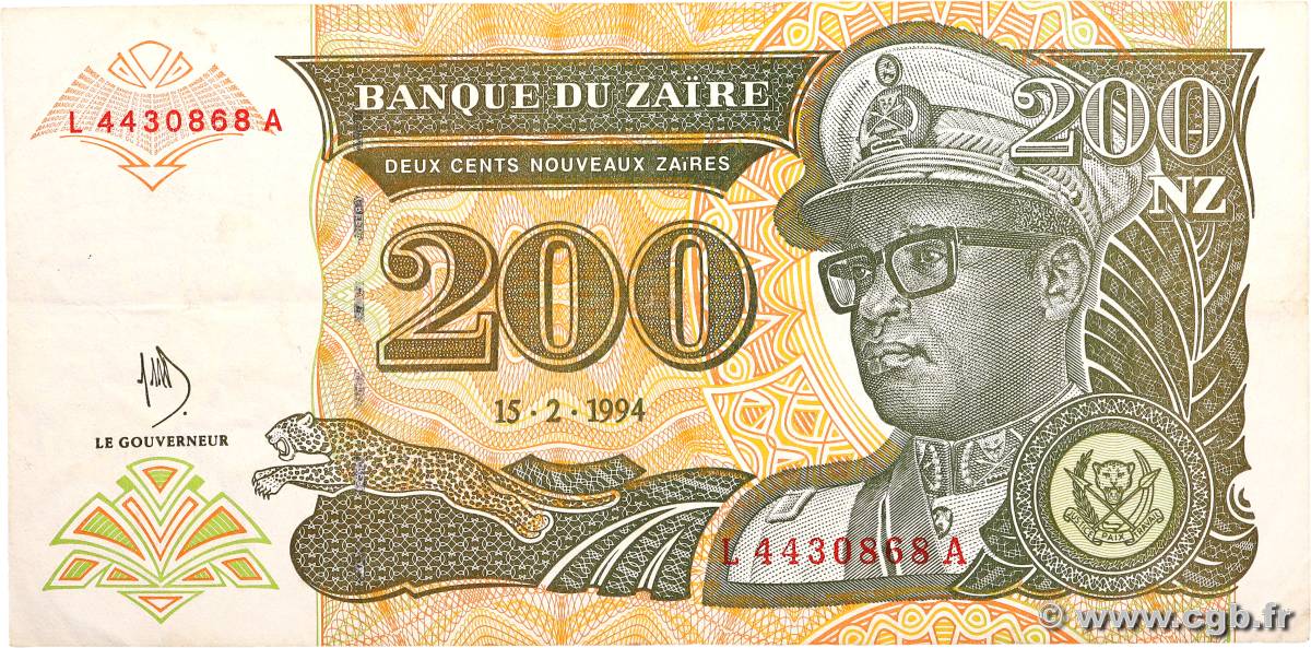 200 Nouveaux Zaïres ZAIRE  1994 P.61a VF+