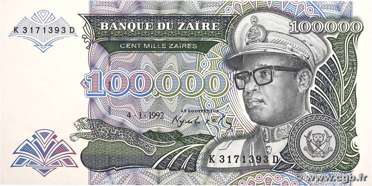 100000 Zaïres ZAÏRE  1992 P.41a pr.NEUF