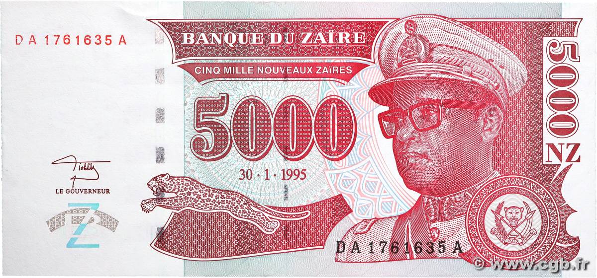 5000 Nouveaux Zaïres ZAIRE  1995 P.69 UNC