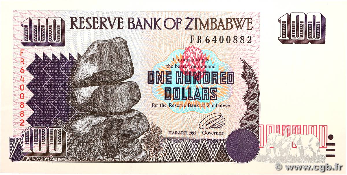 100 Dollars ZIMBABWE  1995 P.09a SUP