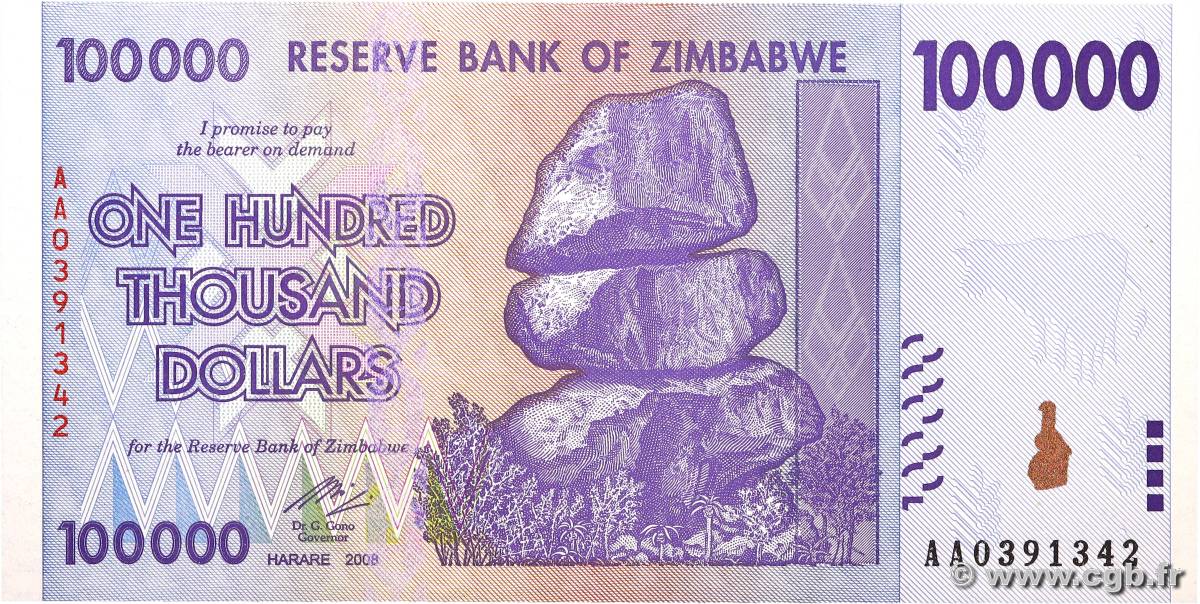 100000 Dollars ZIMBABWE  2008 P.75 FDC