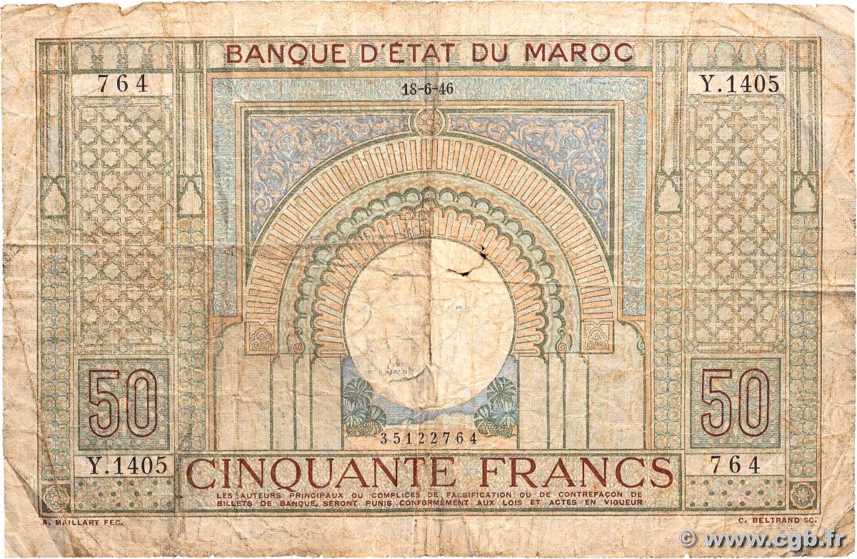 50 Francs MOROCCO  1946 P.21 G