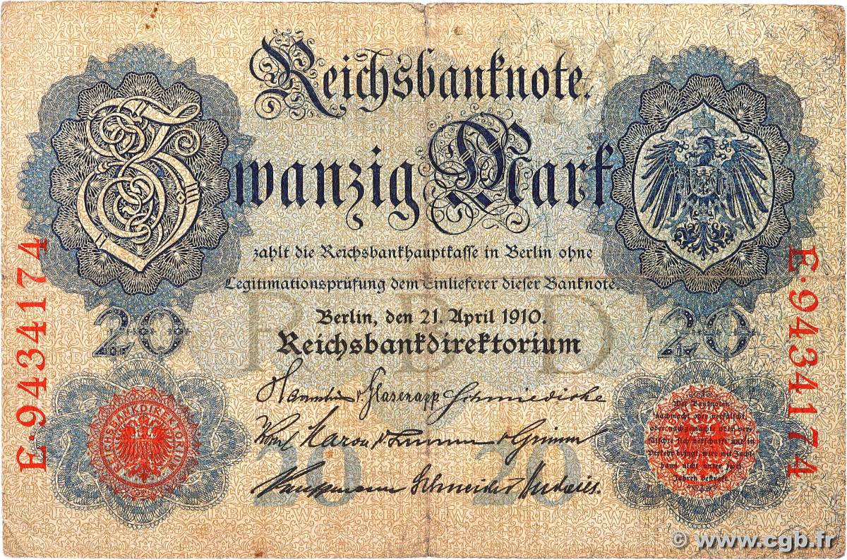 20 Mark ALLEMAGNE  1910 P.040b TB