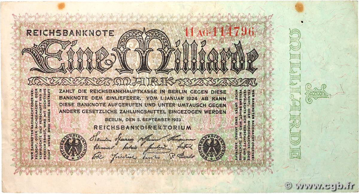 1 Milliard Mark ALLEMAGNE  1923 P.114 TTB+