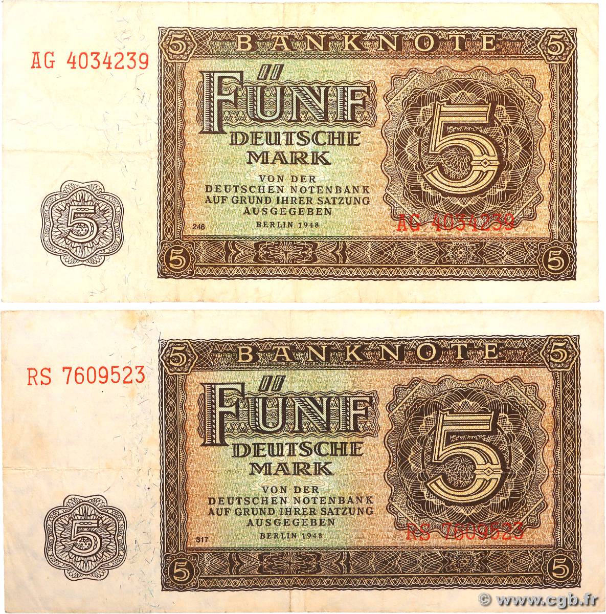 5 Deutsche Mark Lot REPúBLICA DEMOCRáTICA ALEMANA  1948 P.11b BC