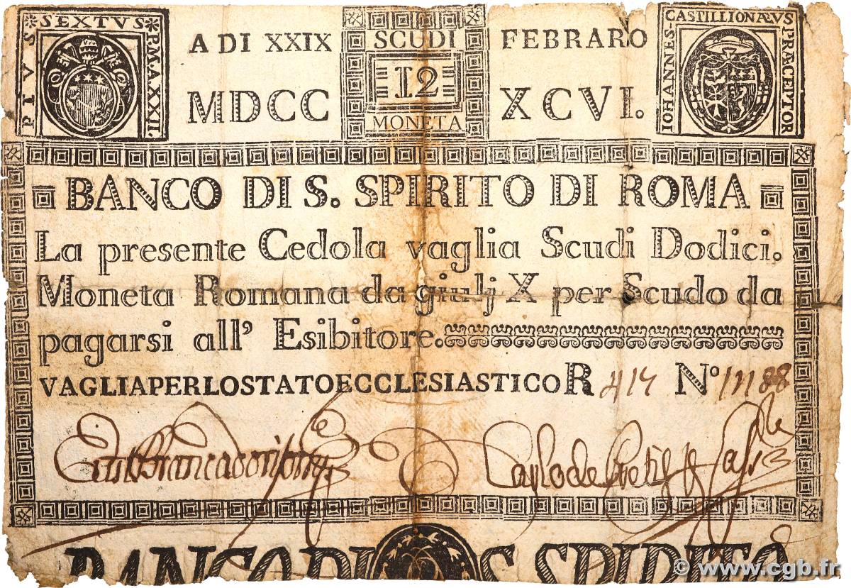 12 Scudi ITALIE  1796 PS.386 B