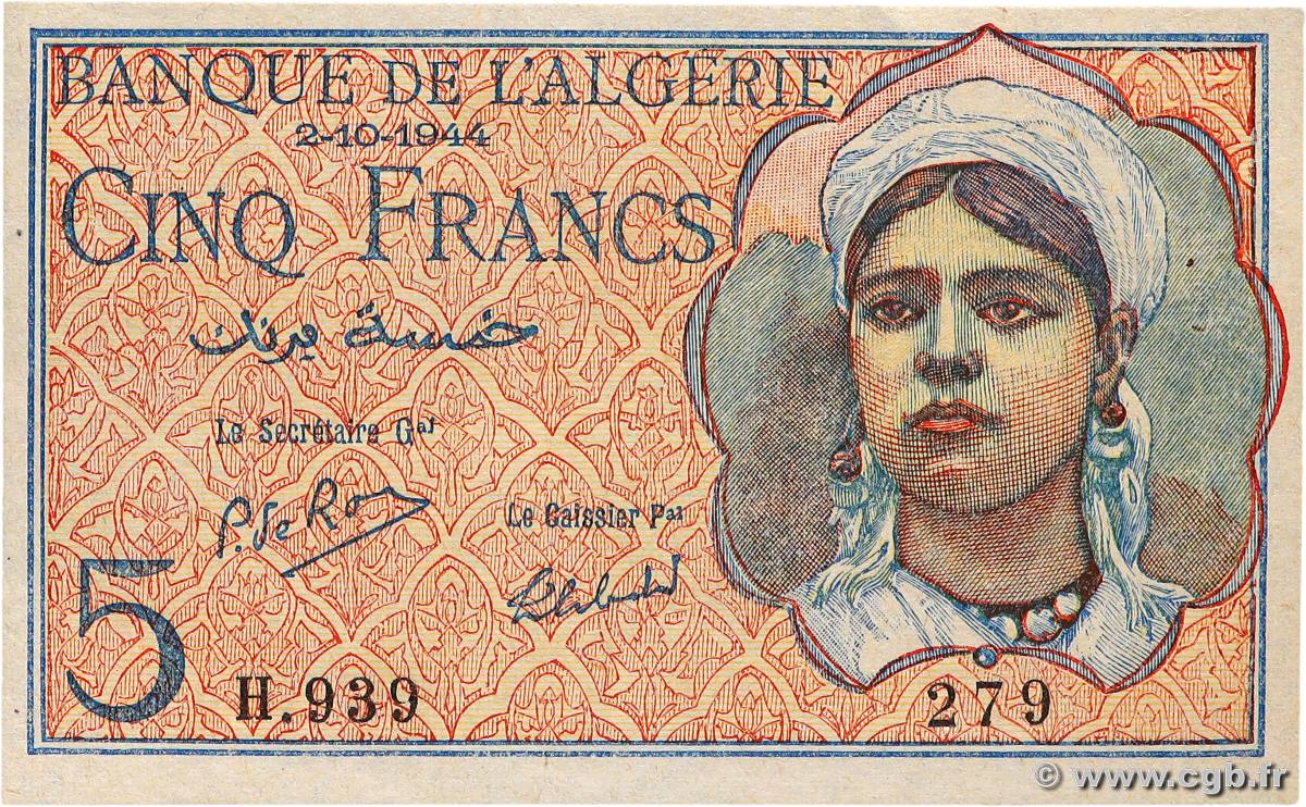 5 Francs ALGERIEN  1944 P.094b fST