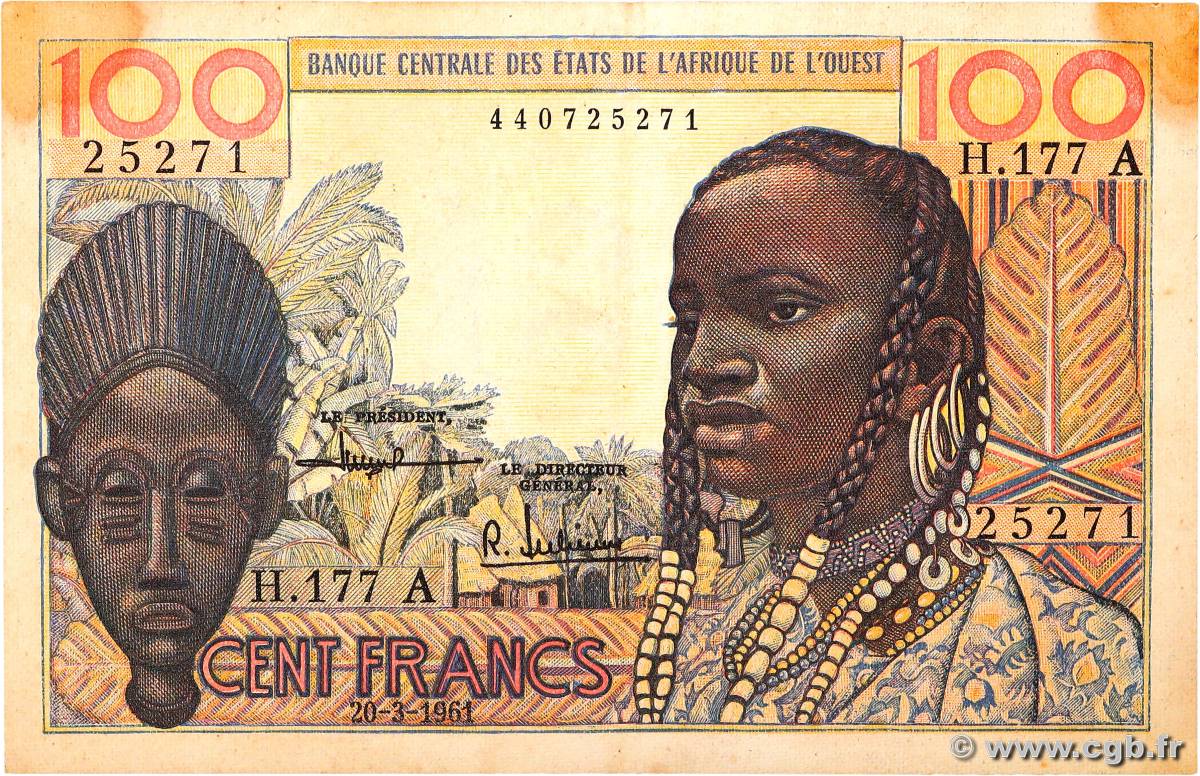 100 Francs WEST AFRICAN STATES  1961 P.101Ac VF