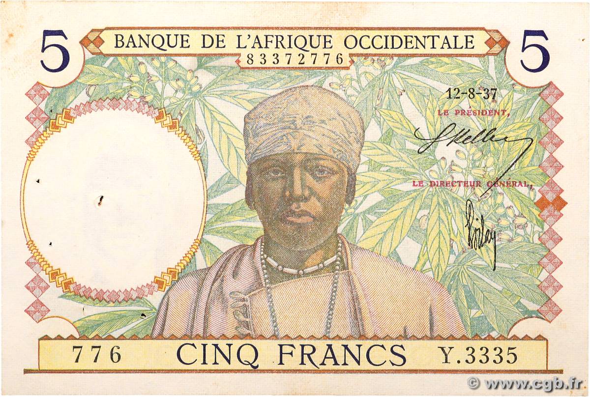 5 Francs FRENCH WEST AFRICA (1895-1958)  1937 P.21 XF