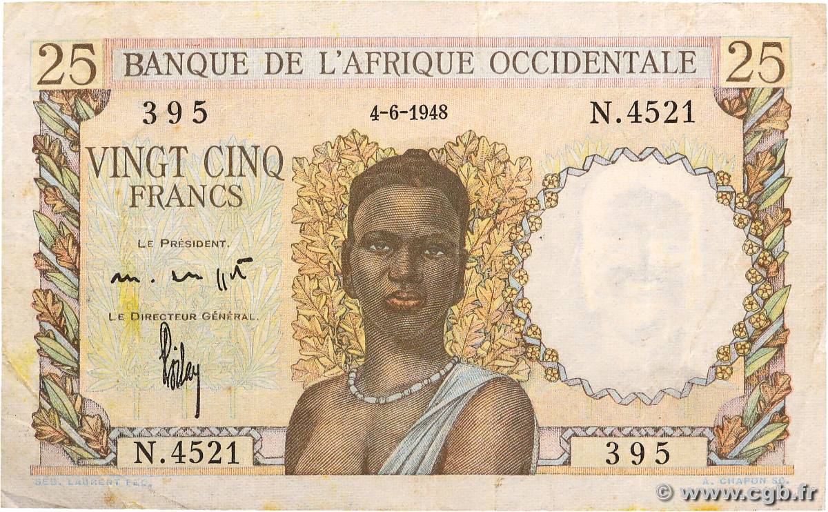 25 Francs FRENCH WEST AFRICA (1895-1958)  1948 P.38 VF-