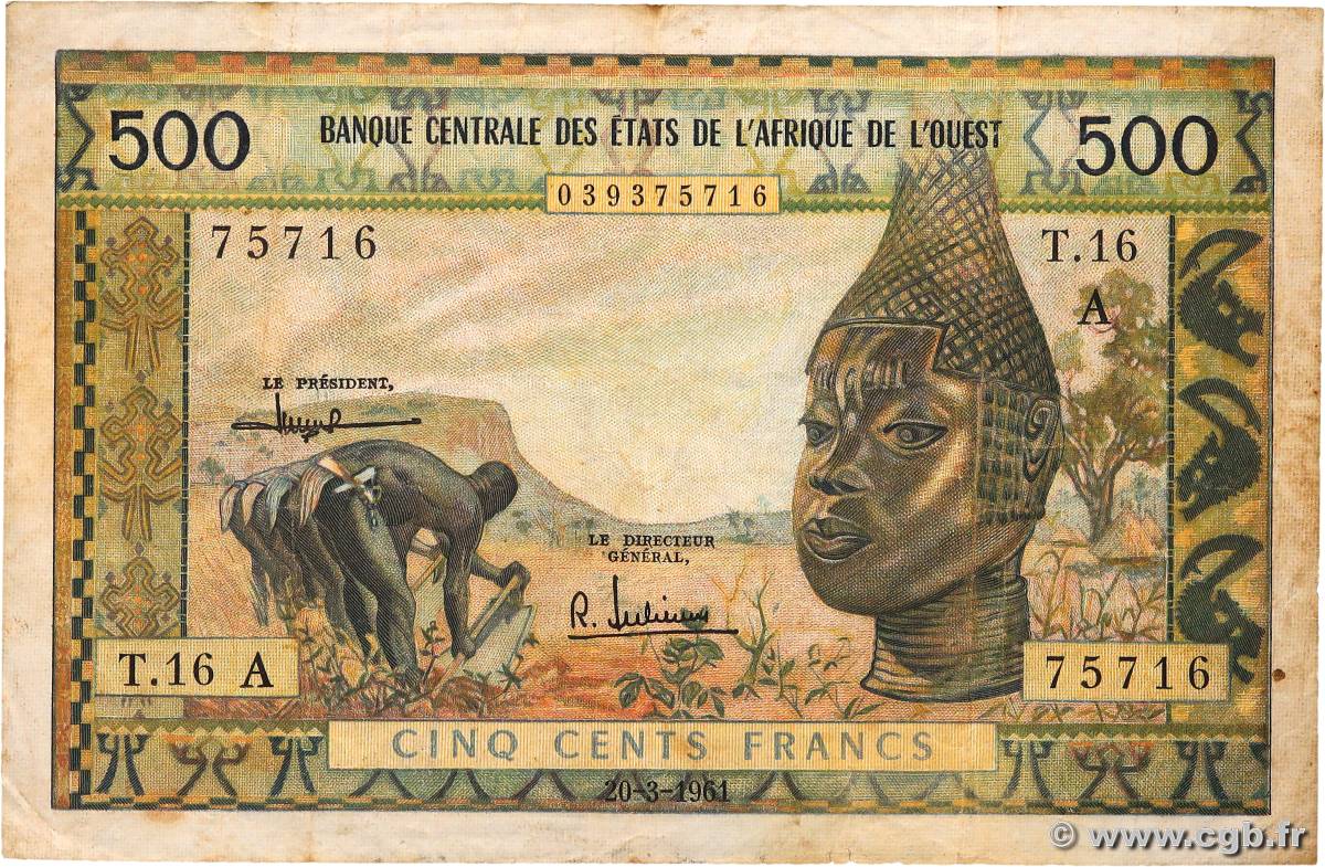 500 Francs ESTADOS DEL OESTE AFRICANO  1961 P.102Ac BC