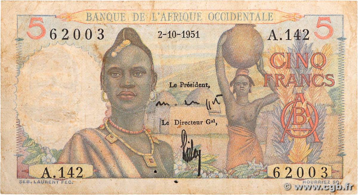 5 Francs FRENCH WEST AFRICA  1951 P.36 F