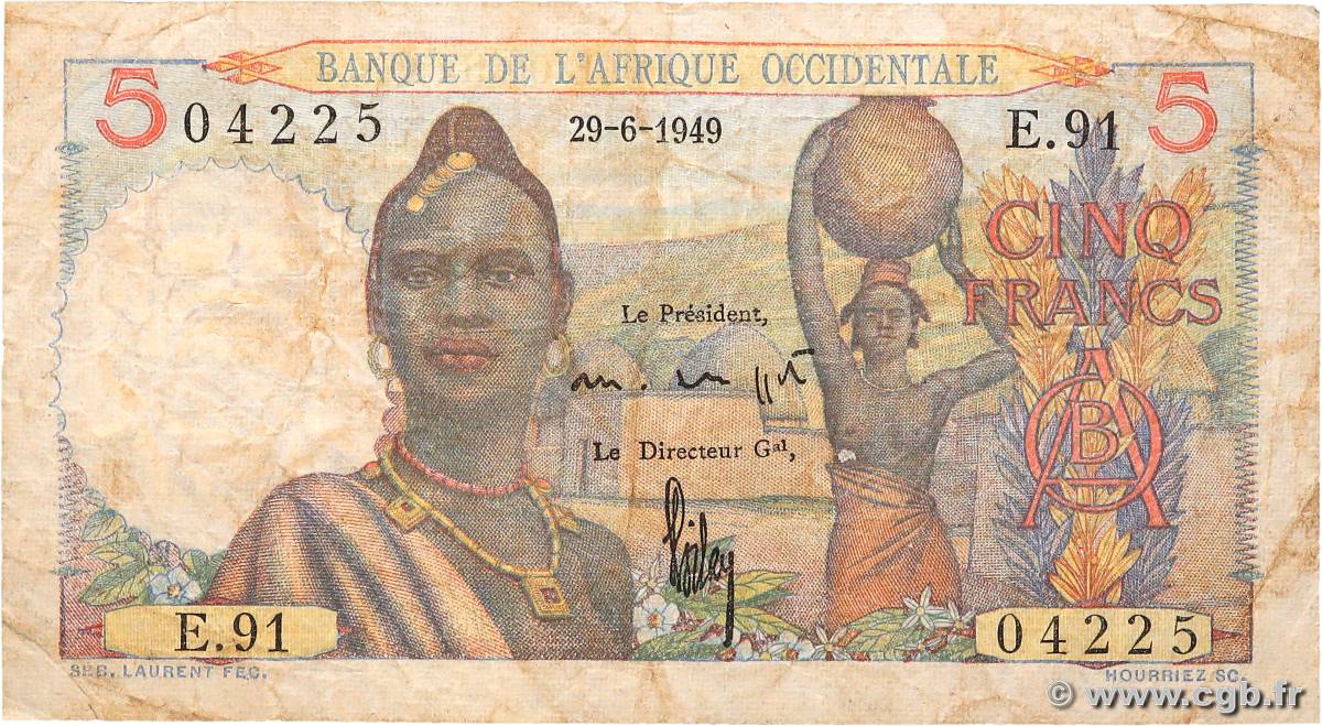 5 Francs FRENCH WEST AFRICA  1949 P.36 RC+