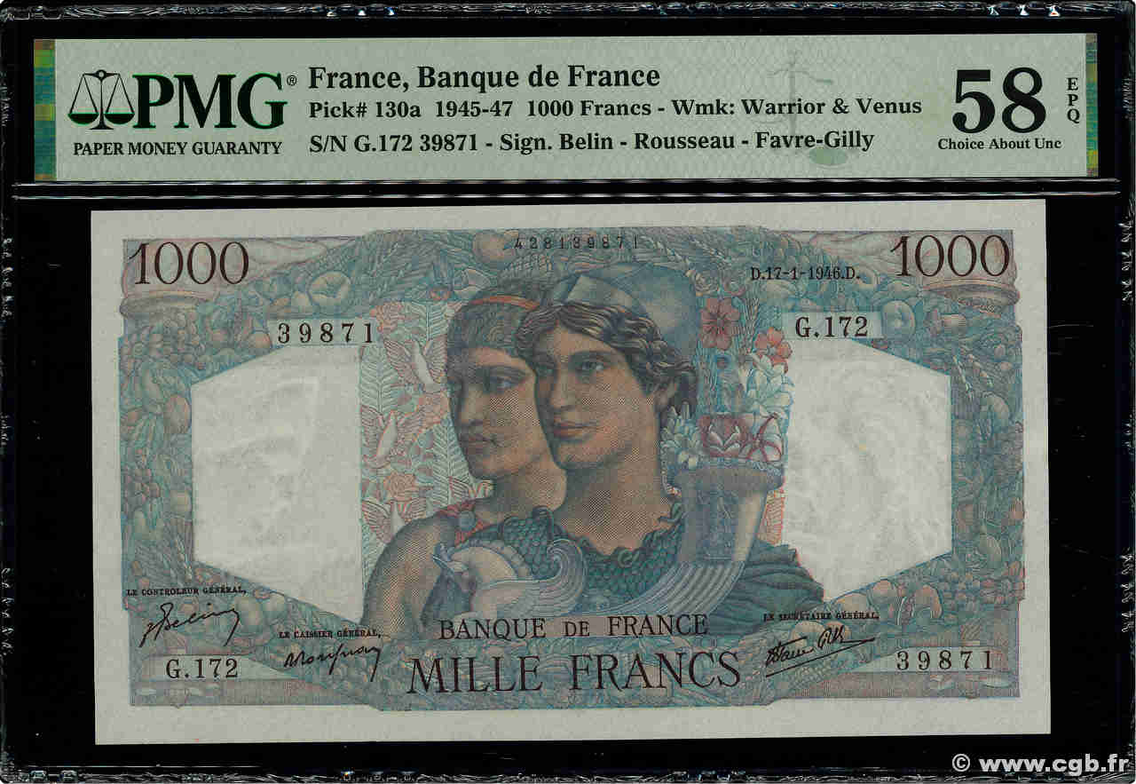 1000 Francs MINERVE ET HERCULE FRANKREICH  1946 F.41.10 fST