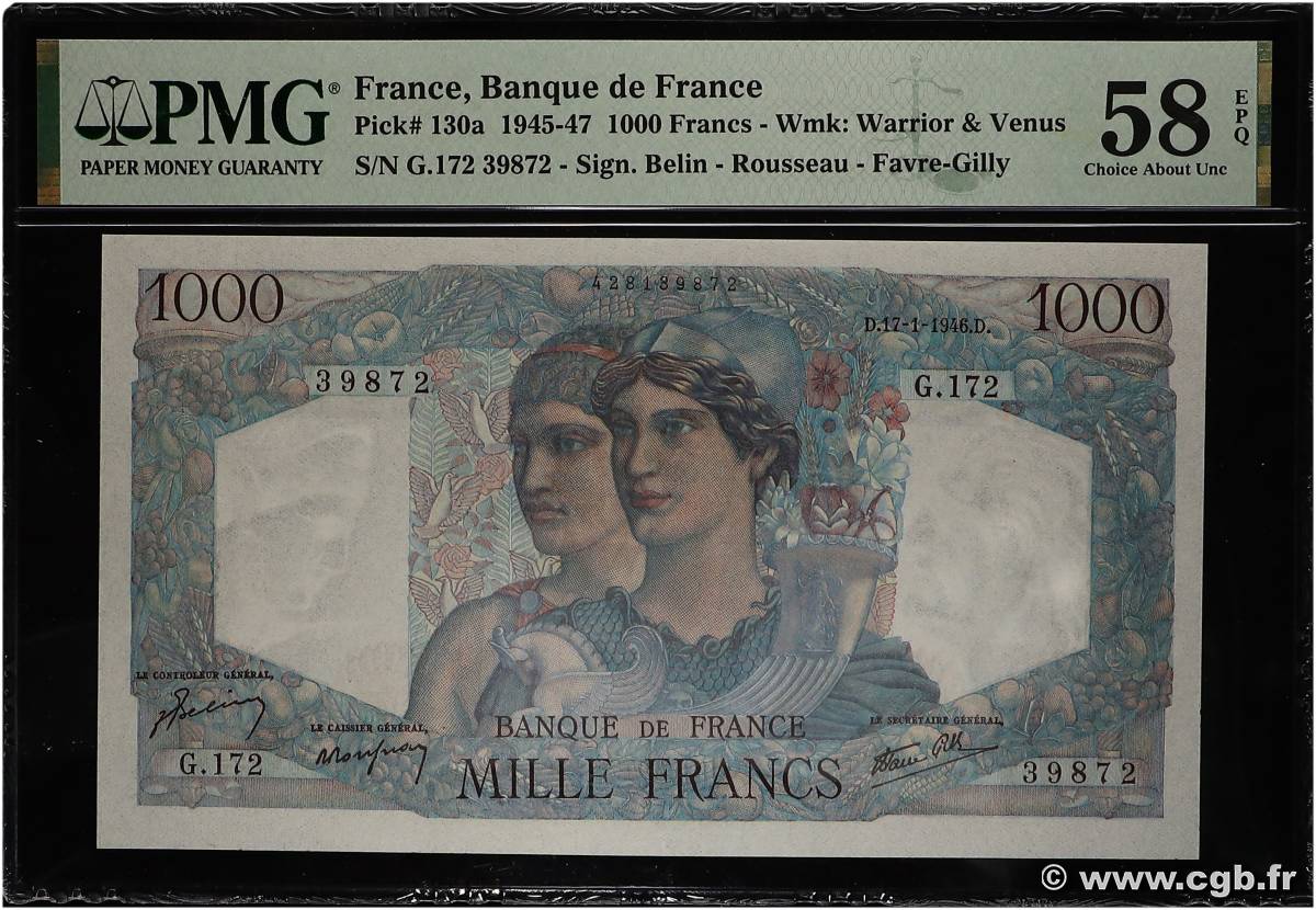 1000 Francs MINERVE ET HERCULE FRANKREICH  1946 F.41.10 fST