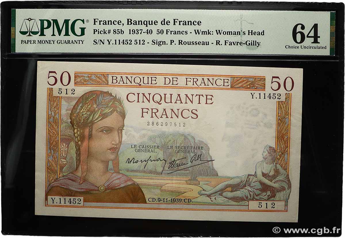 50 Francs CÉRÈS modifié FRANCE  1939 F.18.34 UNC-
