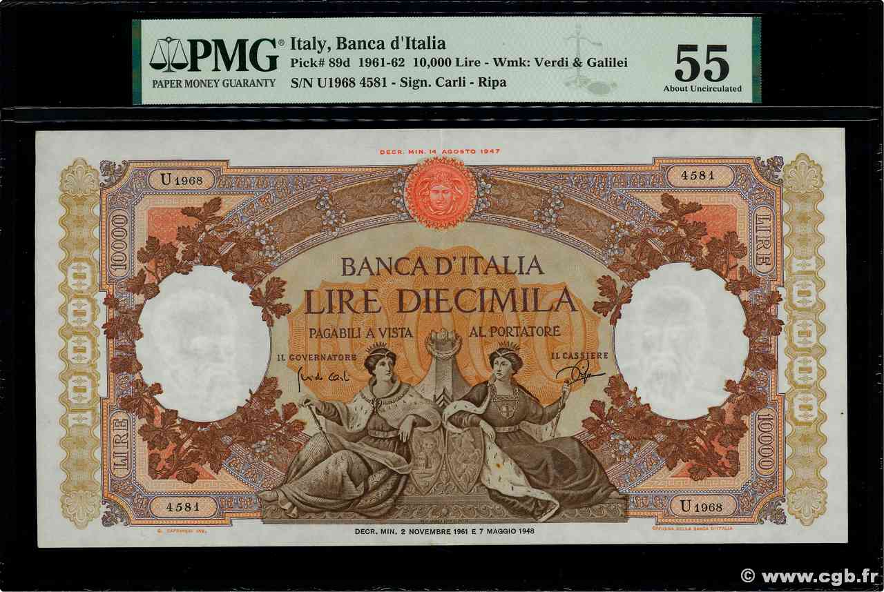 10000 Lire ITALIA  1961 P.089d AU