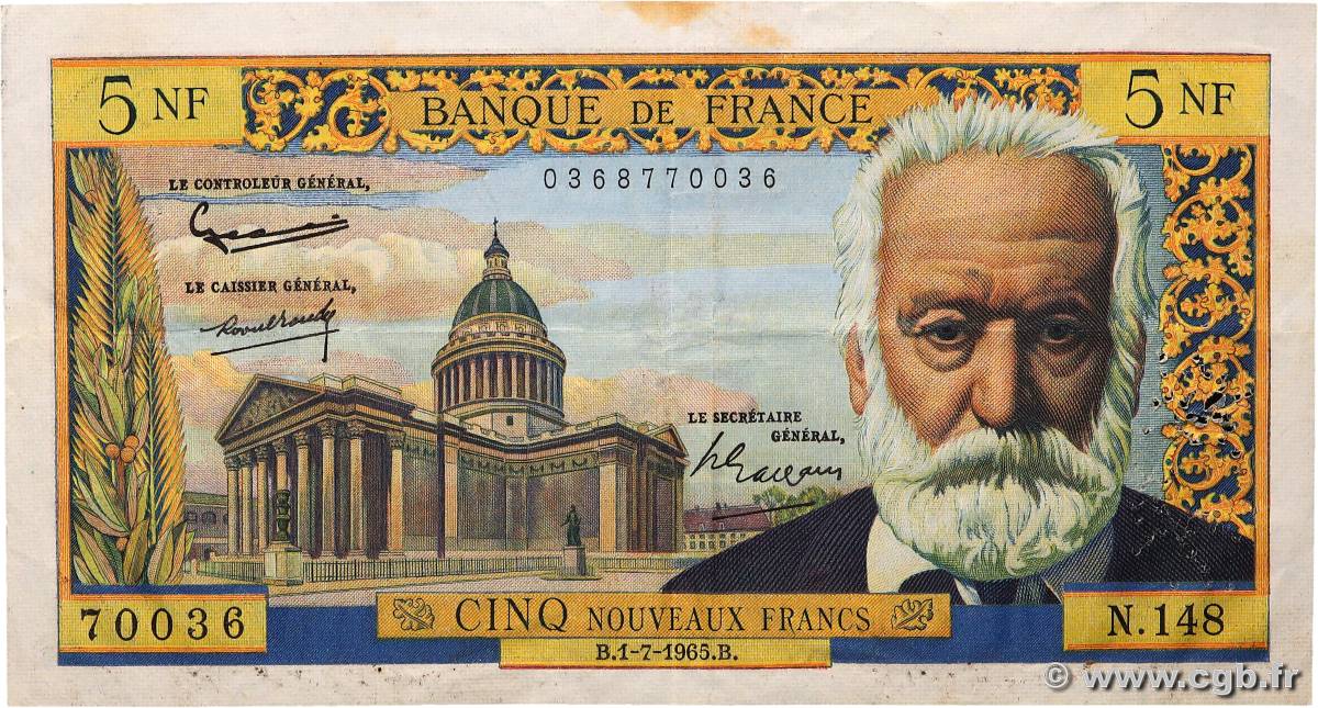 5 Nouveaux Francs VICTOR HUGO FRANCIA  1965 F.56.19 BB