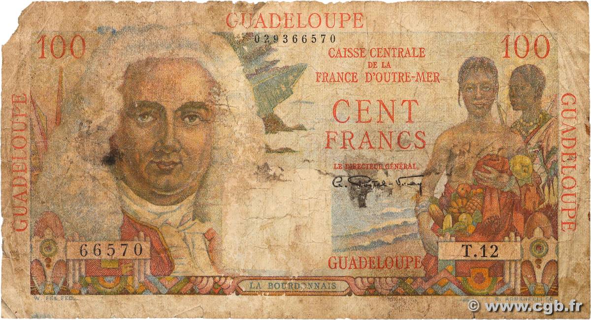 100 Francs La Bourdonnais GUADELOUPE  1946 P.35 MC