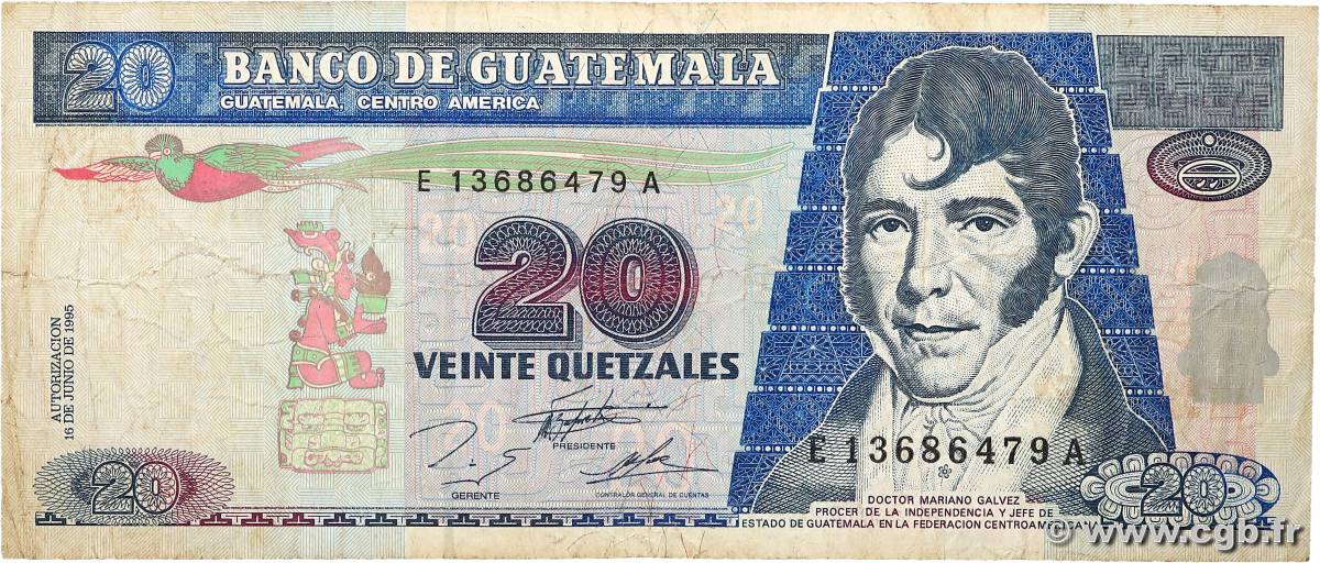 20 Quetzales GUATEMALA  1995 P.093 RC+