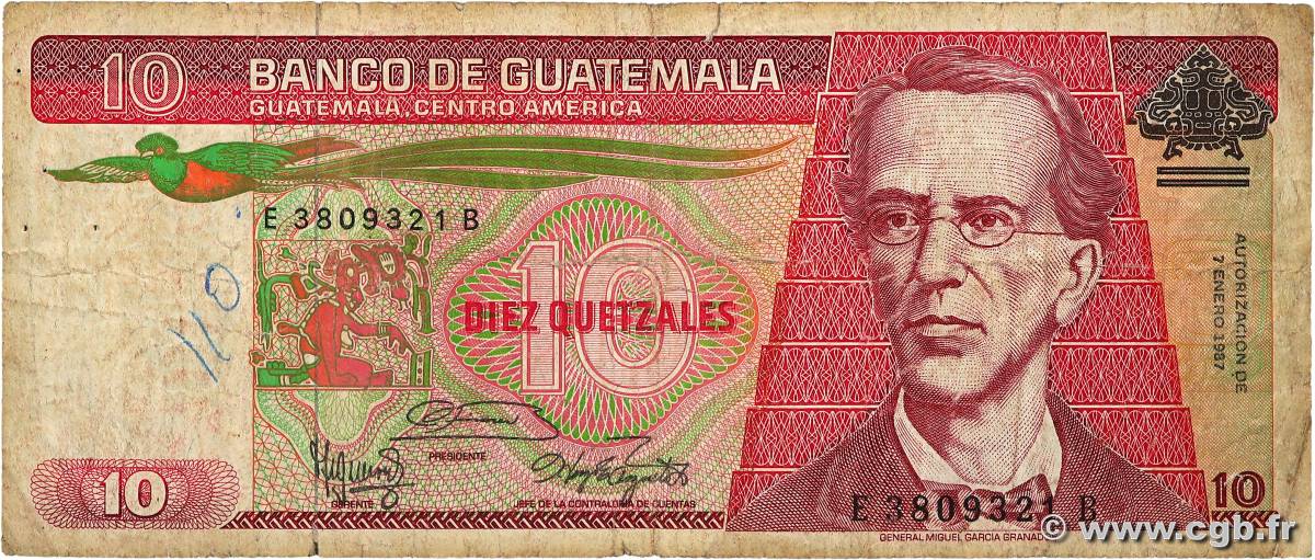 10 Quetzales GUATEMALA  1987 P.068 B