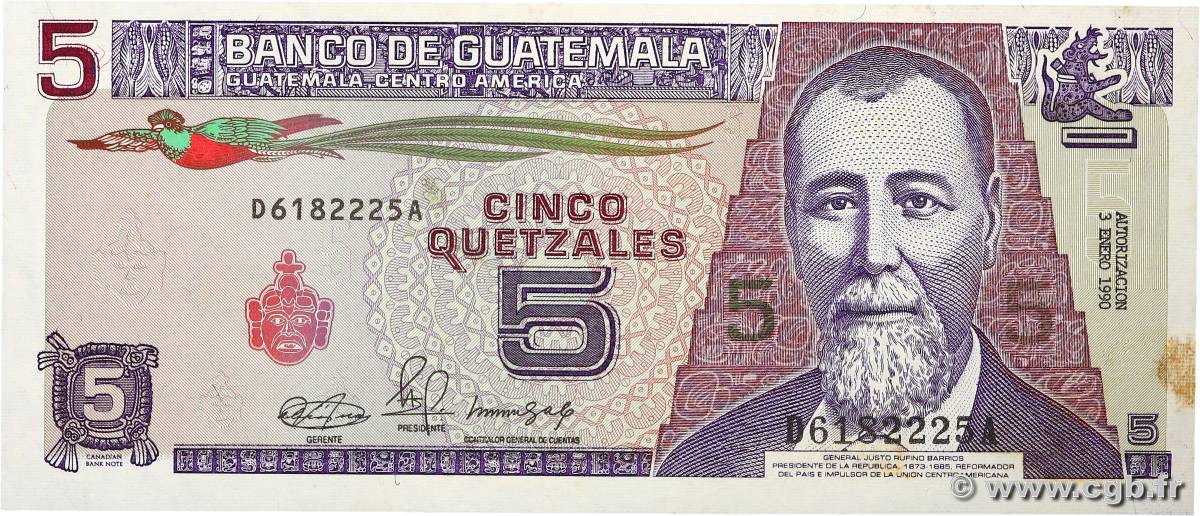 5 Quetzales GUATEMALA  1990 P.074a q.AU