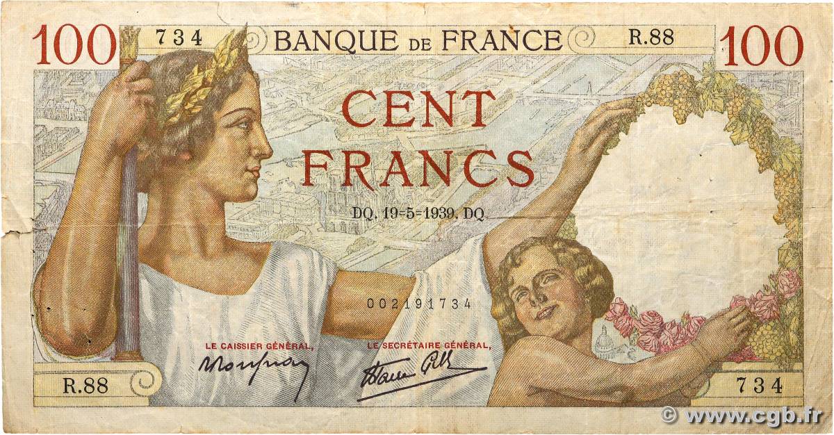 100 Francs SULLY FRANCE  1939 F.26.01 F