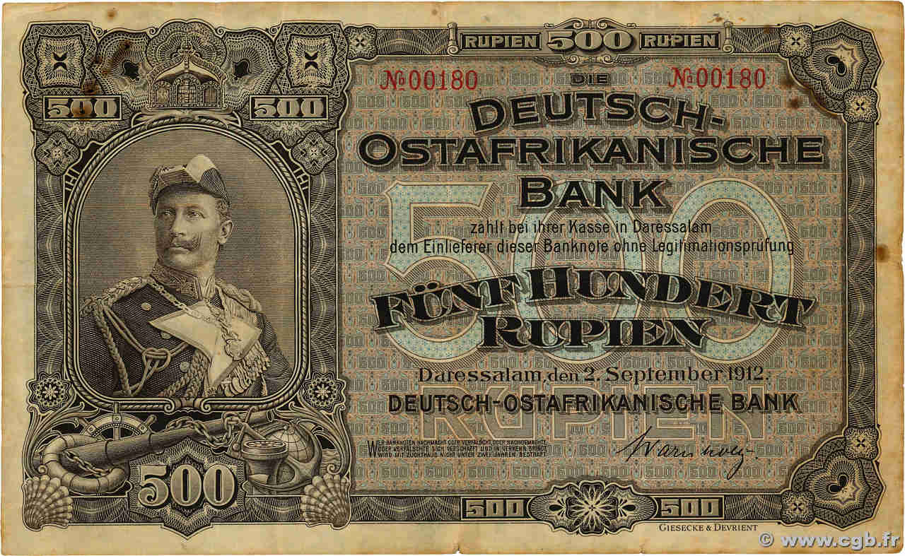 500 Rupien Deutsch Ostafrikanische Bank  1912 P.05 BC+