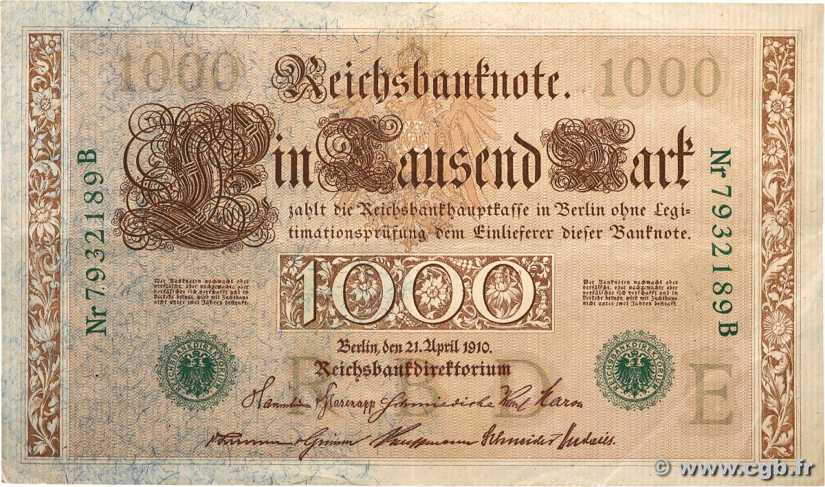 1000 Mark GERMANY  1910 P.045 VF+