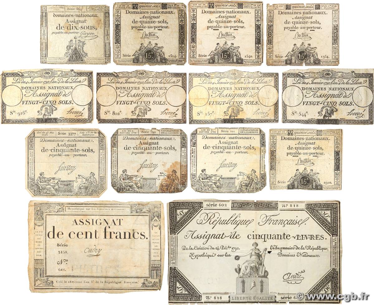 Lot 14 assignats : La Révolution Française 1792-1795 FRANCE  1792 Ass.Lot F