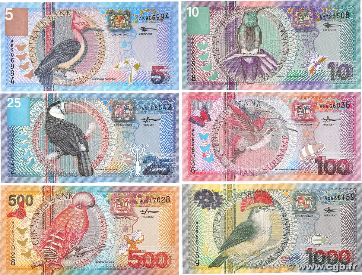 5 à 1000 Gulden Lot SURINAM 2000 P.146 à P.151